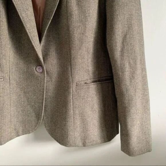 Vintage wool blazer herringbone oversized jacket Parisian preppy style Medium - Picture 4 of 8